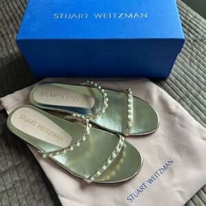 Stuart Weitzman Gold Sandals with Pearl Accents